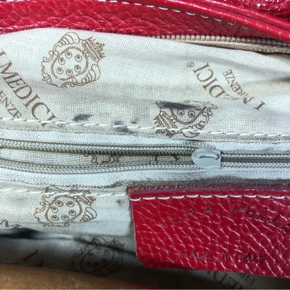 I Medici Firenze Italian Pebbled Leather Red & Tan Crossbody Shoulder Bag Purse - Picture 16 of 16